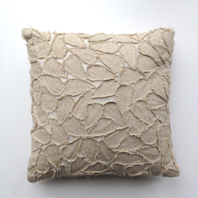 CUSHION, Off White w Raw Edge Leaf Detail